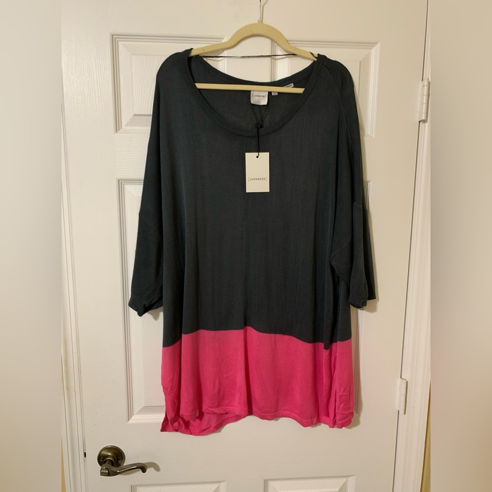 NWT Junarose Colorblock Gray Pink 3/4 Sleeves Blouse Size‎ XXL Casual Feminine